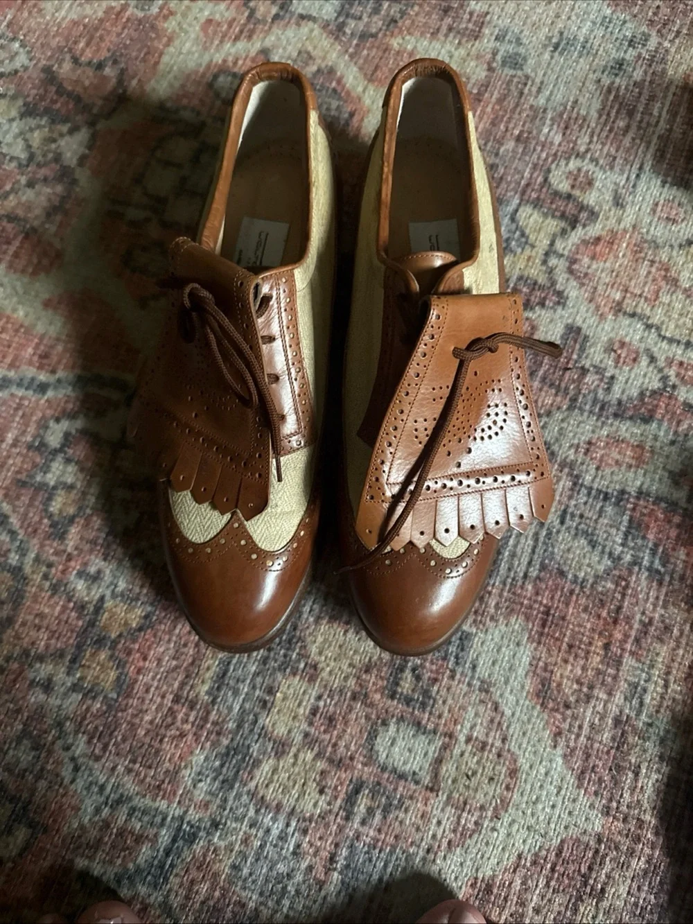 Walter Genuin Brown and Cream Leather Wingtip Loafers vintage